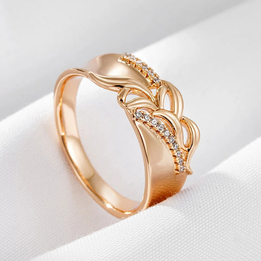 Wbmqda Luxury Retro Natural Zircon Hollow Flower Ring For Women 585 Rose Gold Color Classic Fashion Wedding Party Jewelry Gift