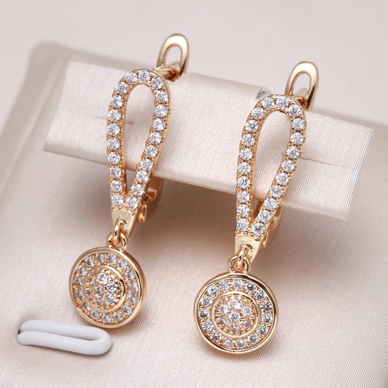 Wbmqda Full Paved Shiny Natural Zircon Drop Earrings For Women Luxury 585 Rose Gold Color Bride Wedding Earrings Fine Jewelry