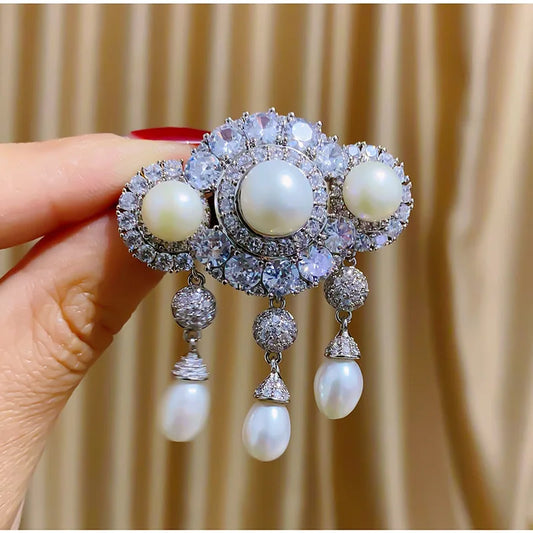 SUYU Fashion Corsage Tassel Cubic Zirconia Imitation Pearl Suit Coat Clothing Accessories Brooch Brooch