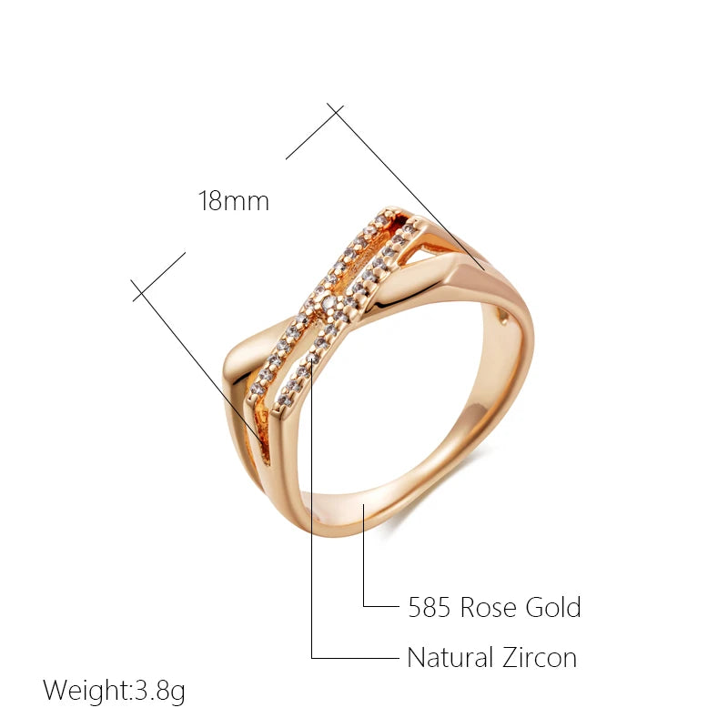 Wbmqda Simple Geometric Cross Zircon Ring For Women 585 Rose Gold Color Modern Trendy Style High Quality Daily Matching Jewelry