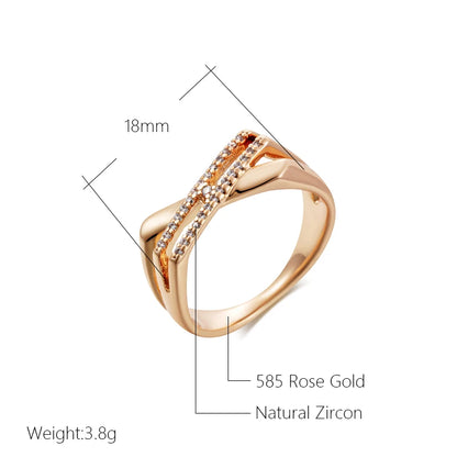 Wbmqda Simple Geometric Cross Zircon Ring For Women 585 Rose Gold Color Modern Trendy Style High Quality Daily Matching Jewelry