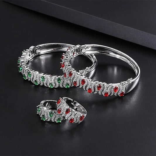 SUYU Fashion Micro Inlaid Bracelet Artificial Gem Ring Set for Women's Luxury Temperament Elegant Bracelet Gift