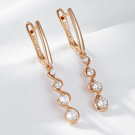 Wbmqda New Fashion 585 Rose Gold Color Natural Zircon Long Drop Earring For Women Luxury Trendy Bride Wedding Party Fine Jewelry