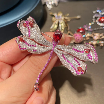 Red Women's Light Luxury Dragonfly Brooch Fashionable And Trendy Personalized Design Pin Accessories Sweater Buttons