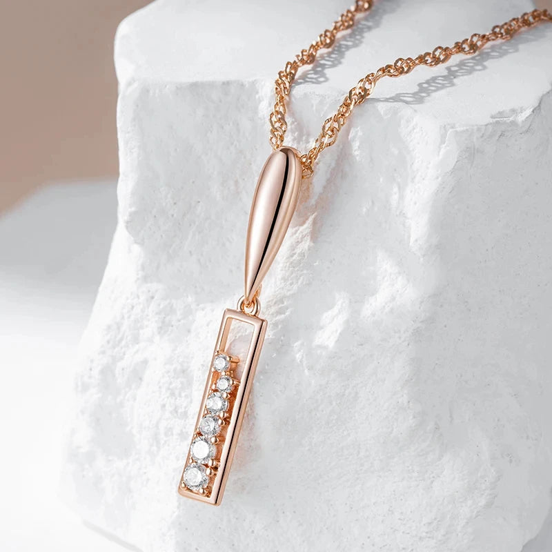 Wbmqda Simple 585 Rose Gold Color Zircon Pendant And Necklace For Women High Quality Daily Jewelry Accessories