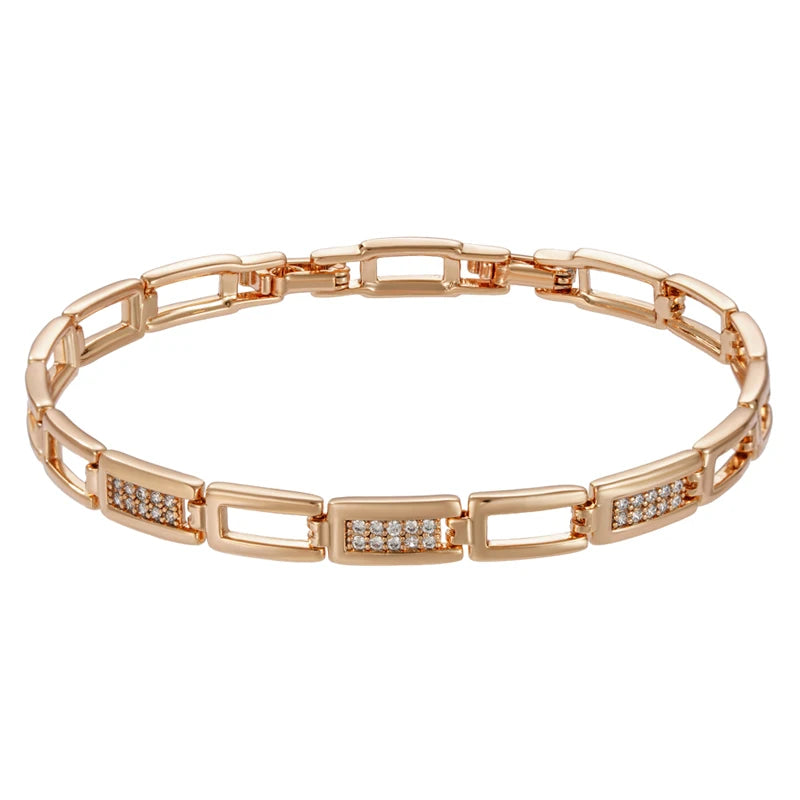 Kinel Fashion Square Link Bracelet For Women Luxury 585 Rose Gold Color With Natural Zircon Ethnic Wedding Fine Daily Jewelry