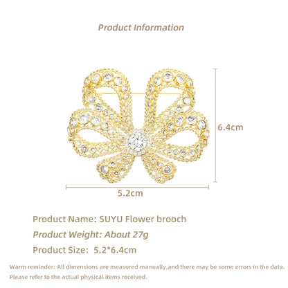 SUYU Bow Knot Flower Brooch Micro Inlaid Cubic Zirconia Coat Suit Pin Accessories Corsage