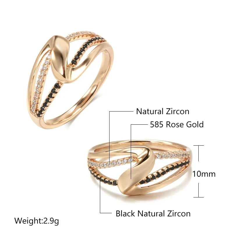 Wbmqda Unique Geometric Design 585 Rose Gold Color With Black And White Natural Zircon High Quality Daily Finger Ring For Women