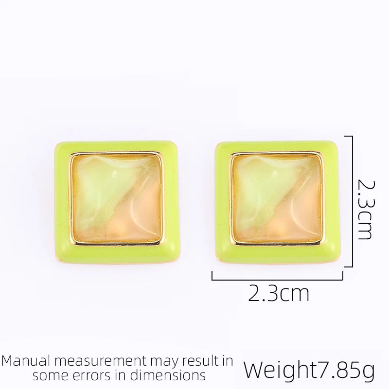 SUYU  Vintage Earrings Geometric Square Resin Drop Enamel Earrings Large And Exaggerated Women's Earrings For Daily Parties