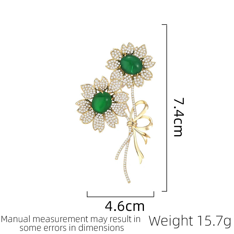 SUYU Retro Flower Copper Inlaid Cubic Zirconia Pin Clothing Accessories Exquisite Gifts