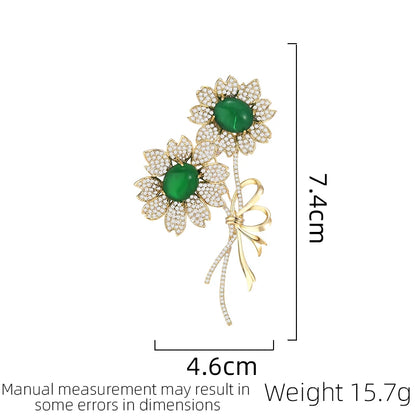 SUYU Retro Flower Copper Inlaid Cubic Zirconia Pin Clothing Accessories Exquisite Gifts