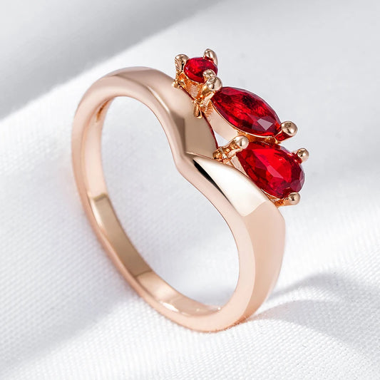 Wbmqda Simple Retro Red Natural Zircon Finger Ring For Women 585 Rose Gold Color High Quality Daily Matching Fine Jewelry