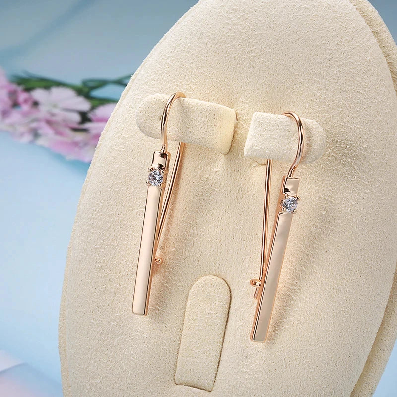 Wbmqda Elegant Long Drop Earrings For Women 585 Rose Gold Color With White Natural Zircon High Quality Daily Jewelry