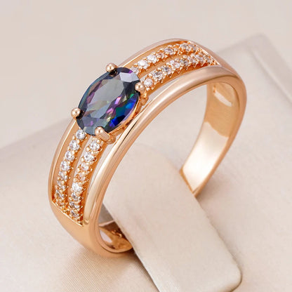 Wbmqda 585 Rose Gold Color Fashion Colourful Natural Zircon Finger Ring For Women High Quality Daily Matching Fine Jewelry Gifts