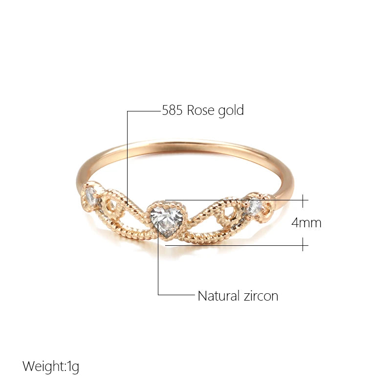 Kinel Fashion Micro-wax Inlay Natural Zircon Rings for Women 585 Rose Gold Hollow Crown Ring Fine Party Vintage Jewelry 2022 New