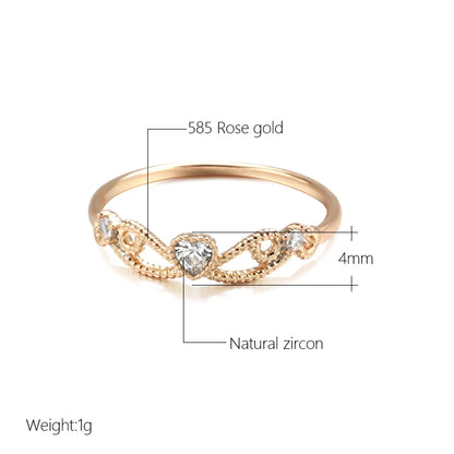 Kinel Fashion Micro-wax Inlay Natural Zircon Rings for Women 585 Rose Gold Hollow Crown Ring Fine Party Vintage Jewelry 2022 New