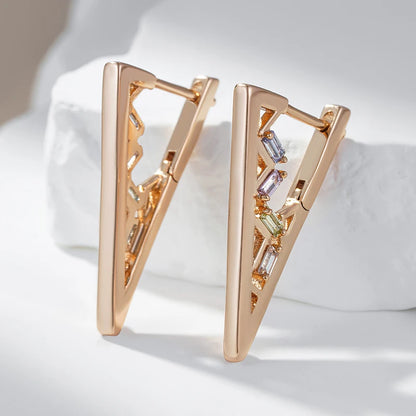 Wbmqda Fashion V Shape Drop Earrings For Women 585 Rose Gold Color With Colorful Natural Zircon Holiday Party Fine Jewelry Gift