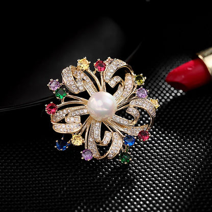 SUYU Luxury Brooch Inlaid With Cubic Zirconia Cheongsam Pin Imitation Pearl Garland Accessories