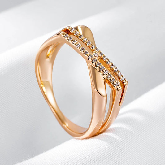 Wbmqda Simple Geometric Cross Zircon Ring For Women 585 Rose Gold Color Modern Trendy Style High Quality Daily Matching Jewelry