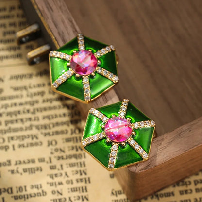 SUYU Summer Medieval Vintage Earrings Oil Dropped Enamel Geometric Fashionable Niche Women's Exquisite Earrings 2024 New Edition