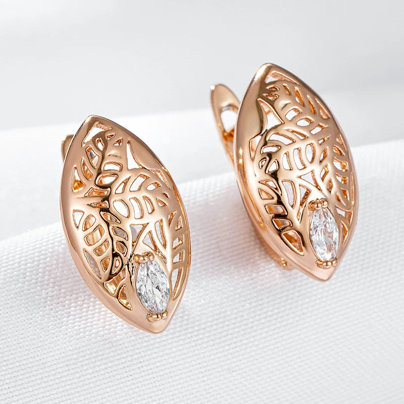 Wbmqda Hot 585 Rose Gold Color Hollow Glossy Design Natural Zircon English Earrings For Women Classic Daily Match Fine Jewelry