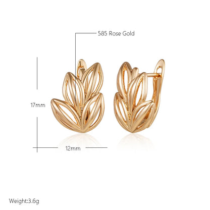 Wbmqda 585 Rose Gold Color Simple Fashion Hollow Grass Shaped Hoop Earrings For Women Daily Matching Fine Jewelry Accessories