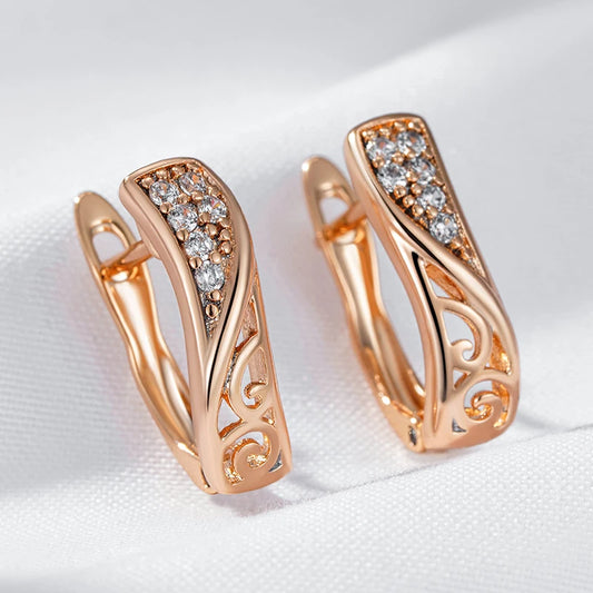 Wbmqda 585 Rose Gold Color Hollow Drop Earrings For Women With White Natural Zircon High Quality Daily Party Fine Jewelry Gifts