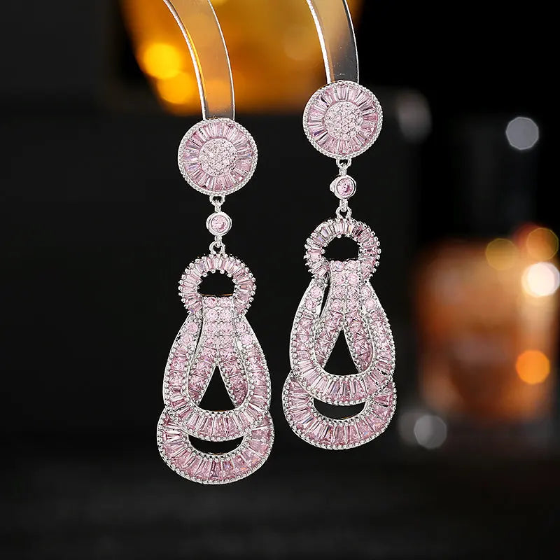 Cubic Zirconia Inlaid Design With a Sense Of Rope Knot Earrings Light Luxury Long Wedding Earrings