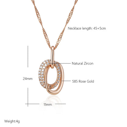 Wbmqda Fashion Double Hoop Zircon Pendant And Necklace For Women 585 Rose Gold Color 2023 Trending Neck Chain Jewelry Gifts