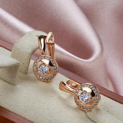 Wbmqda Sparkling Round Natural Zircon Dangle Earrings For Women 585 Rose Gold Color Luxury Elegant Wedding Party Fine Jewelry