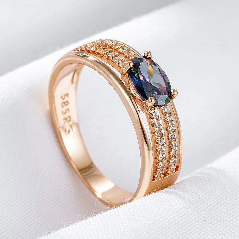 Wbmqda 585 Rose Gold Color Fashion Colourful Natural Zircon Finger Ring For Women High Quality Daily Matching Fine Jewelry Gifts