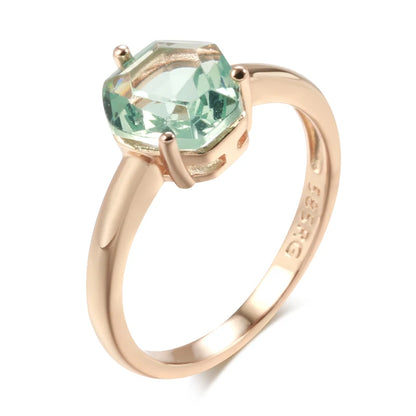 Wbmqda Light Green Stone Women's Ring 585 Rose Gold Color Simple Fashion Daily Jewelry