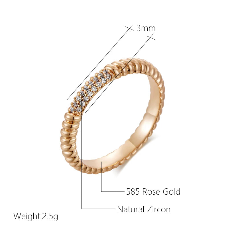 Wbmqda Simple Fashion Natural Zircon Ring For Women 585 Rose Gold Color Sparkling Daily Matching High Quality Jewelry Gifts