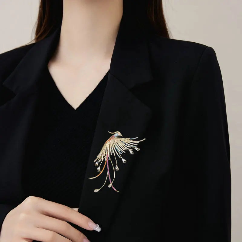 SUYU 2023 Summer New Women's Light Luxury Style Brooch Flower Accessories Pin Zircon Inlaid Luxury Phoenix Brooch