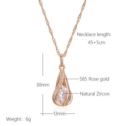 Wbmqda Luxury Natural Zircon Pendant And Necklace For Women 585 Rose Gold Color Sparkling Bridal Wedding Party Ethnic Jewelry