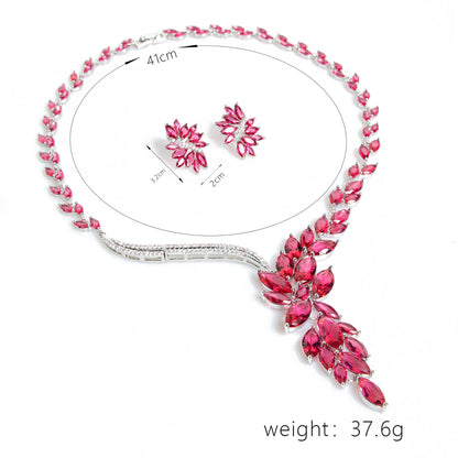 SUYU Light Luxury Fashion Earnail Necklace Set Bridal Design Zircon Lucky Flower Vine Shaped Commemorative Gift