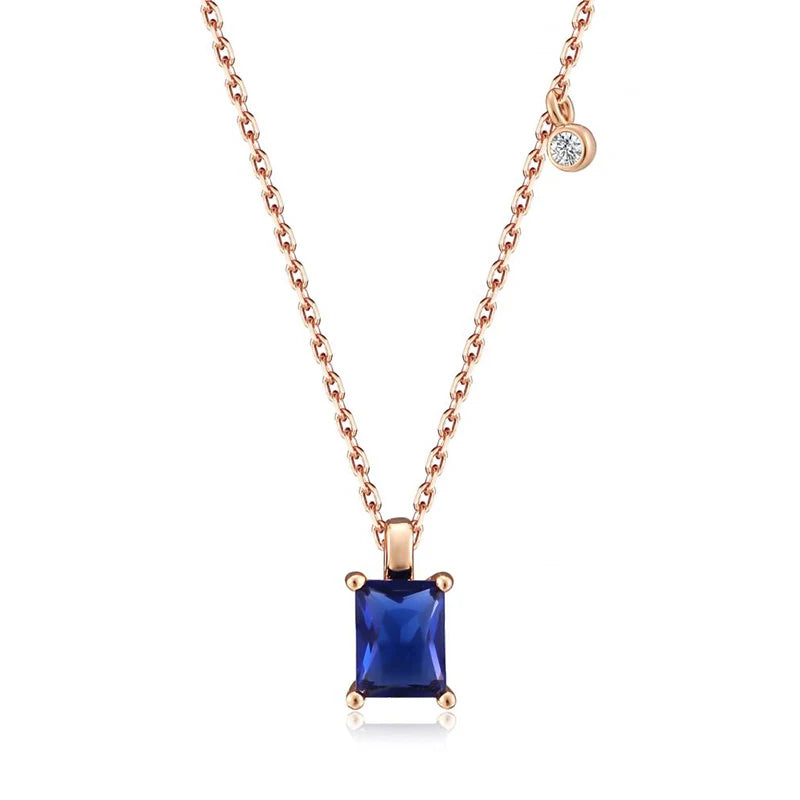 Wbmqda Square Blue Natural Zircon Pendant And Necklace For Women 585 Rose Gold Color Simple Fashion Daily Matching Fine Jewelry