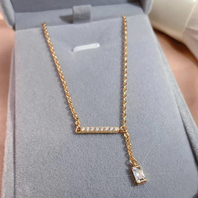 Kinel Luxury Square Natural Zircon Pendant Necklace for Women Trendy 585 Rose Gold Color High Quality Daily Fine Jewelry