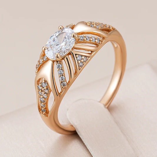 Kinel Luxury Shiny Oval Natural Zirconia Ethnic Bride Ring For Women 585 Rose Gold Color Wedding Accessories Daily Fine Jewelry