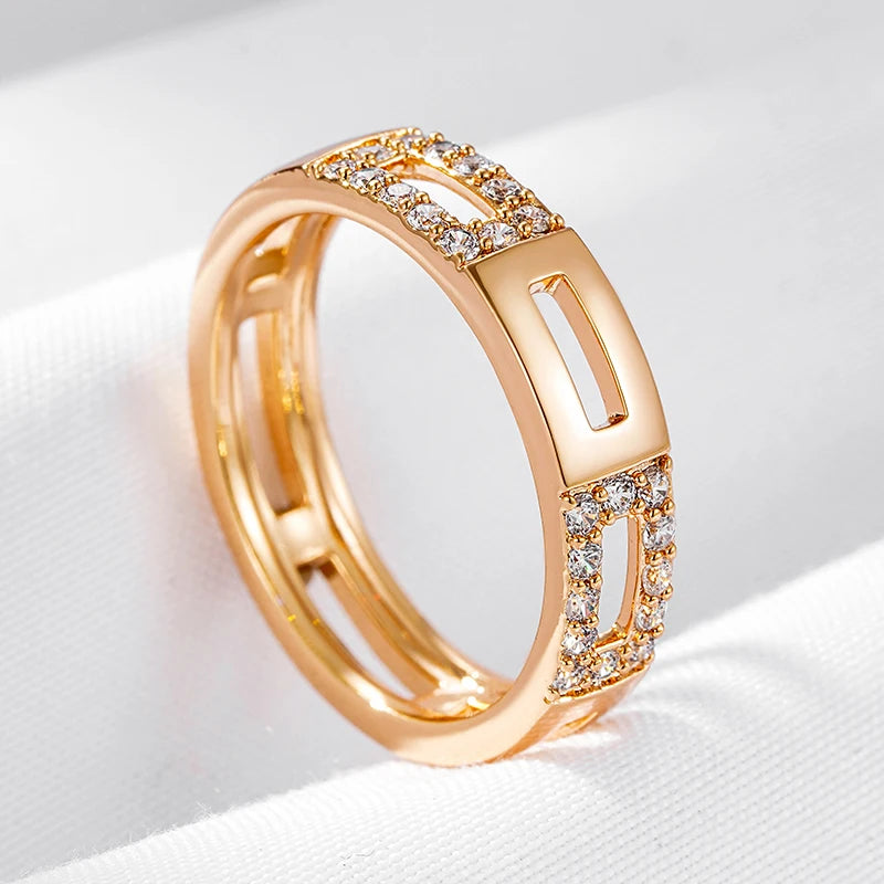 Wbmqda Simple Hollow Cross Zircon Ring For Women 585 Rose Gold Color Modern Trendy Style High Quality Daily Matching Jewelry