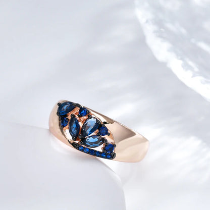 Kinel Luxury Blue Natural Zircon Ring For Women 585 Rose Gold and Black Plating Vintage Wedding High Quality Daily Fine Jewelry