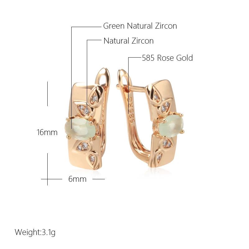 Wbmqda 585 Rose Gold Color Luxury Green Natural Zircon Drop Earring For Women Retro Elegant Crystal Flower Jewelry Accessories