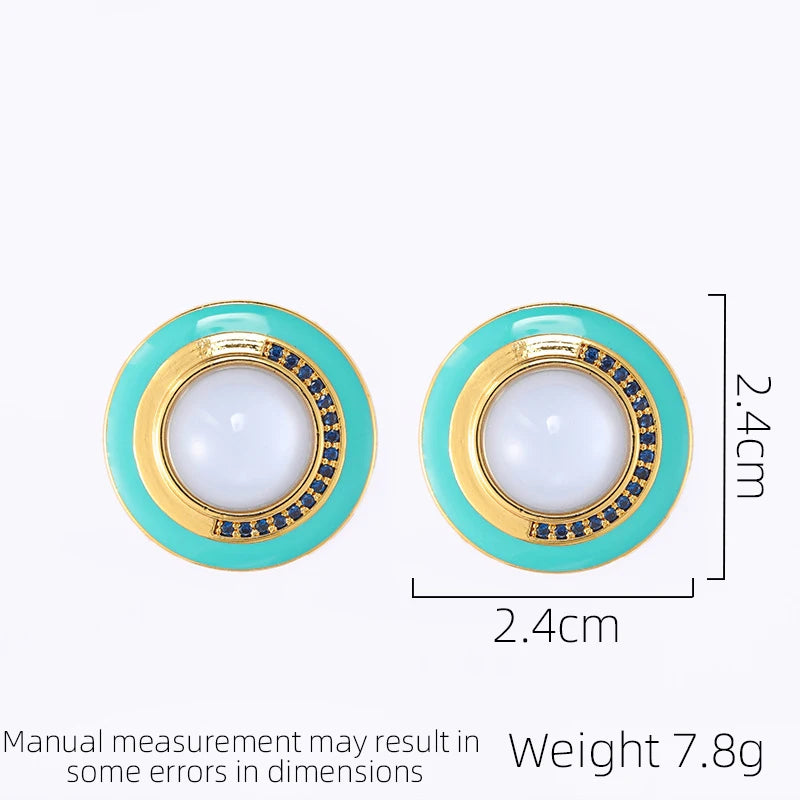 SUYU Medieval Elegant Palace Style Drip Glazed Large Earrings For Women's Light Luxury Design Round Contrast Color Earrings