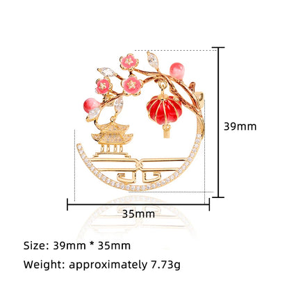 SUYU 2023 Summer Women's Vintage Lanterns Full of Penthouse Exquisite Broochs Enamel Hanfu Accessories Creative Pins