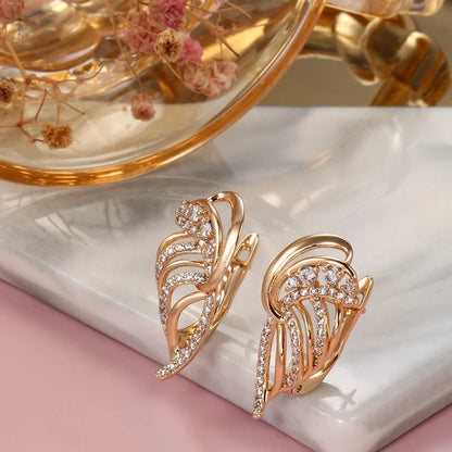 Wbmqda Luxury Crystal Flower Drop Earrings For Women 585 Rose Gold Color With White Natural Zircon Ethnic Wedding Jewelry Gift