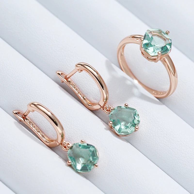 Wbmqda Light Green Stone Women's Ring 585 Rose Gold Color Simple Fashion Daily Jewelry