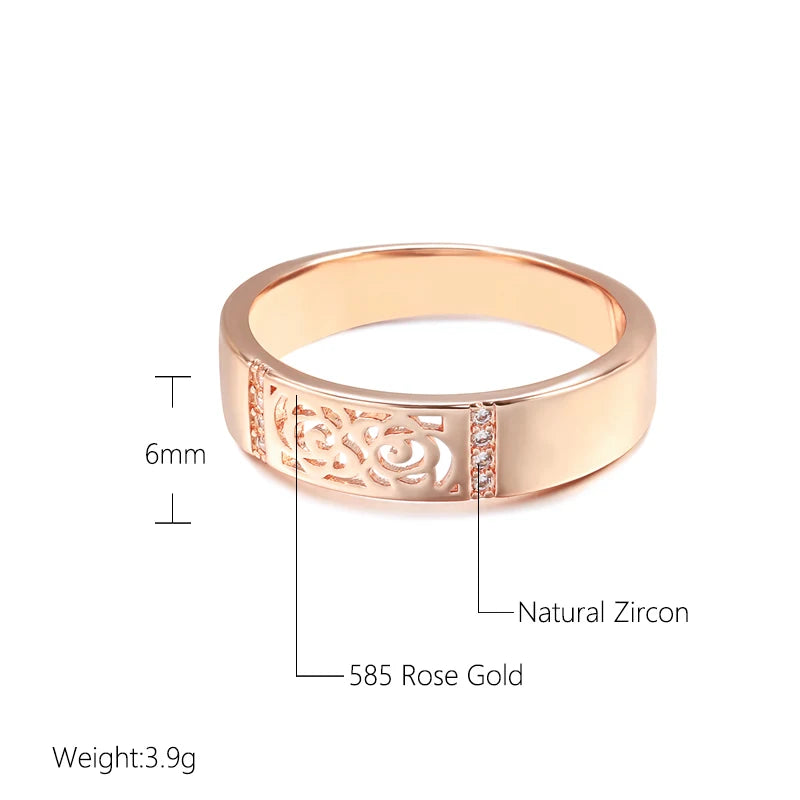 Wbmqda Classic 585 Rose Gold Color Glossy Hollow Finger Ring For Women With White Natural Zircon High Quality Daily Jewelry