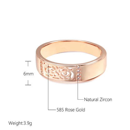 Wbmqda Classic 585 Rose Gold Color Glossy Hollow Finger Ring For Women With White Natural Zircon High Quality Daily Jewelry