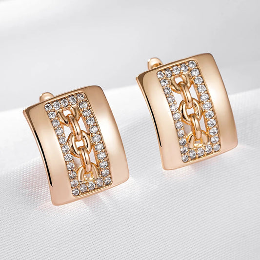 Wbmqda Classic Chain Design Zircon Drop Earrings For Women 585 Rose Gold Color Luxury Elegant Wedding Party Fine Jewelry Gift