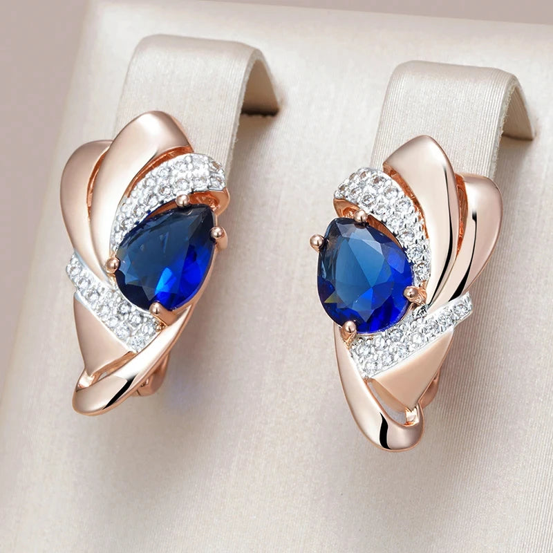 Wbmqda Luxury Blue Natural Zircon Drop Earrings For Women 585 Rose Gold Silver Color Fine Wedding Party Jewelry Accessories